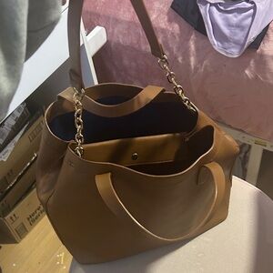Classic Brown Tote Handbag with Chain Detail